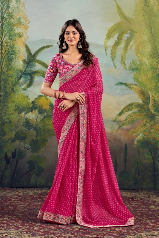 Pink Georgette Readymade/Easy Saree