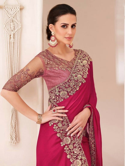 Pink Cocktail Readymade Saree