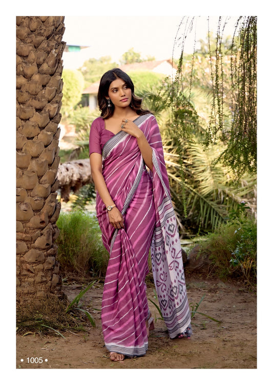 Mauve Linen Cotton Casual Readymade/Easy Saree