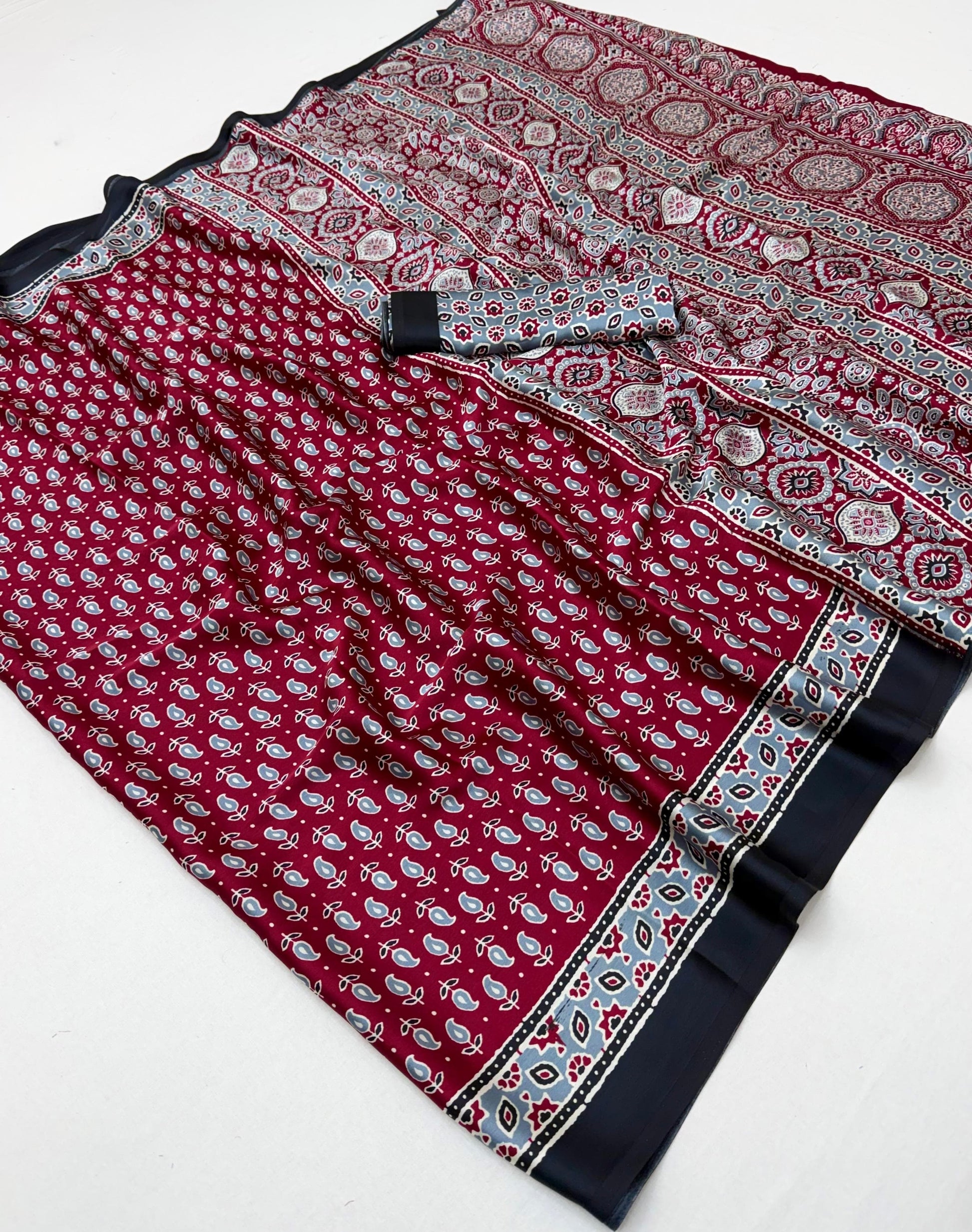 Red Modal Satin Office Wear Ready To Wear/Easy Saree - Panaash Saree