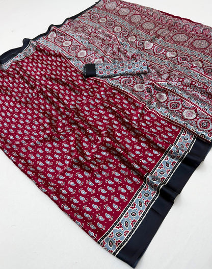Red Modal Satin Office Wear Ready To Wear/Easy Saree - Panaash Saree