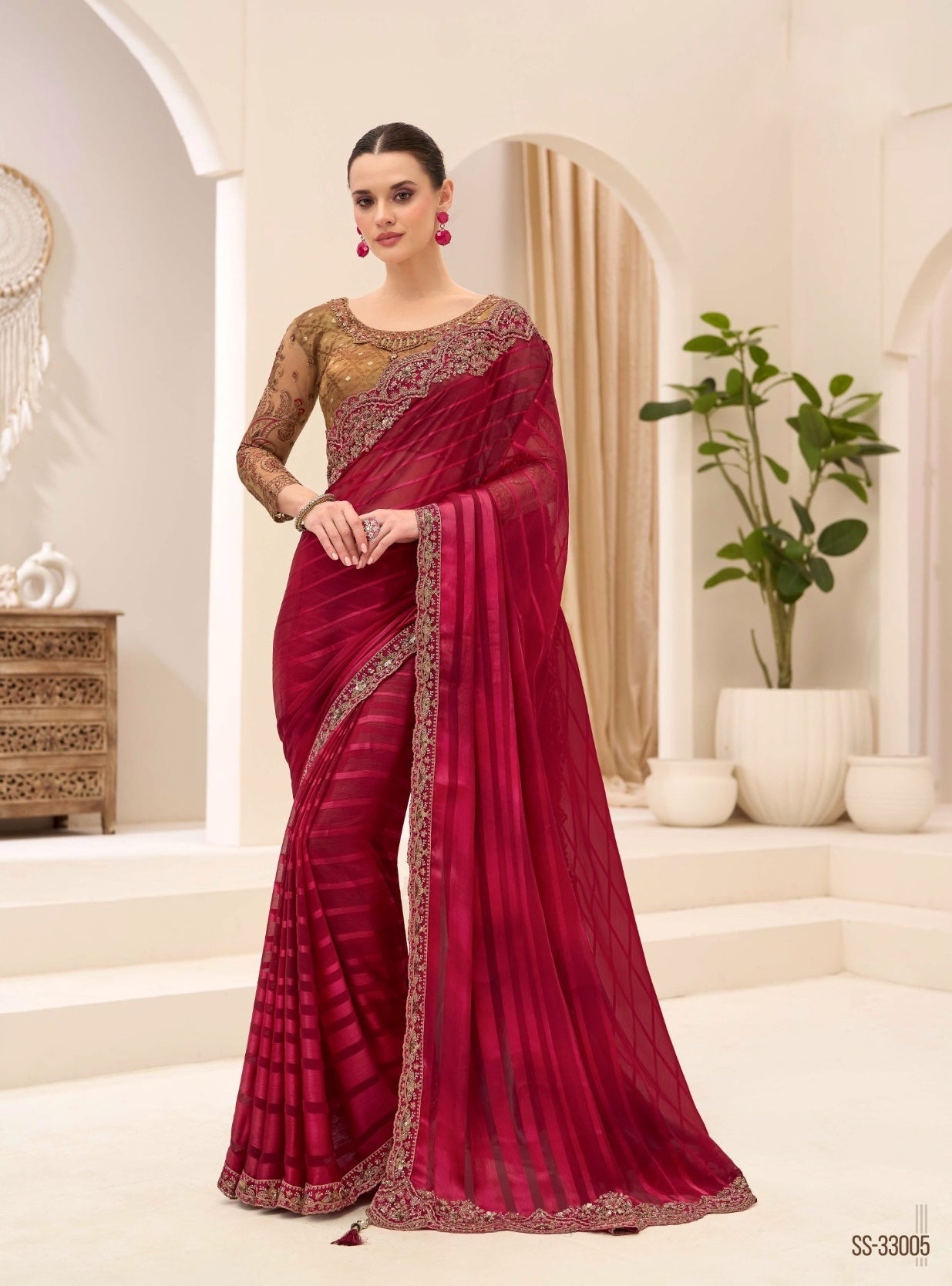 Rich Red Cocktail Party Wear Readymade Saree