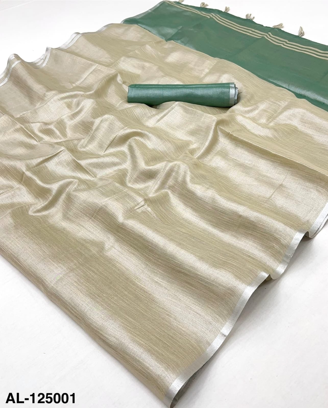 Cream Tissue Silk Ready To Wear/Easy Saree