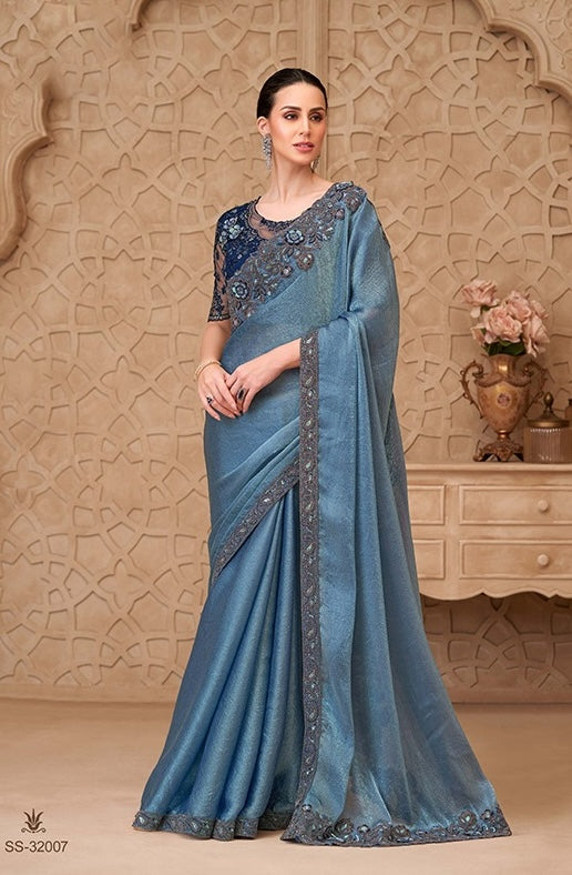 Blue Cocktail Party Wear Readymade Saree