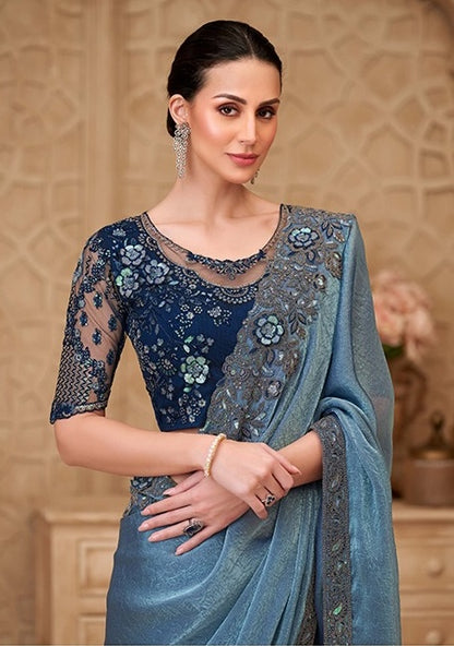 Blue Cocktail Party Wear Readymade Saree