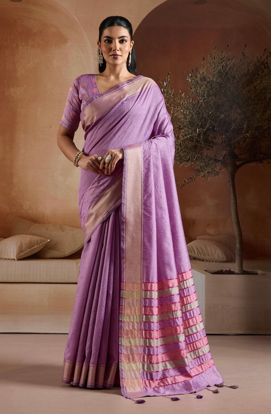 Lavender Color Raw Silk Readymade/Easy Saree