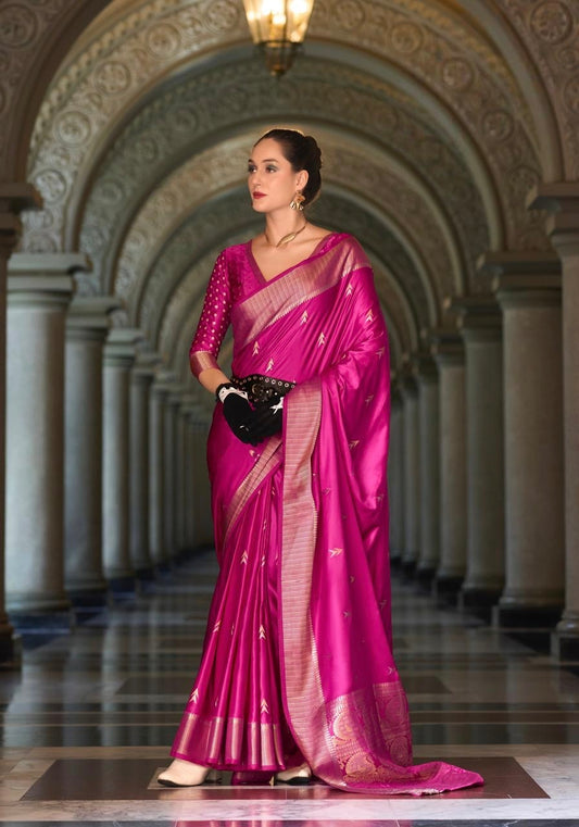 Pink Satin Silk Readymade/Easy Saree