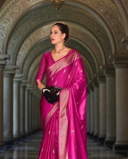 Pink Satin Silk Readymade/Easy Saree - Panaash Saree