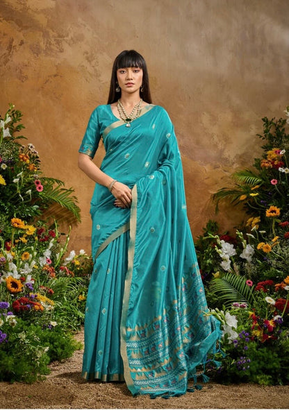 Blue Munga Silk Ready To Wear/Easy Saree by Stylebypanaash