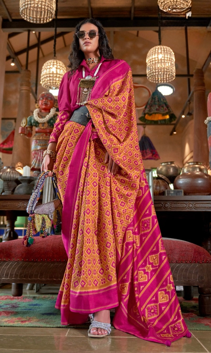 Orange Patola Silk Readymade/Easy Saree