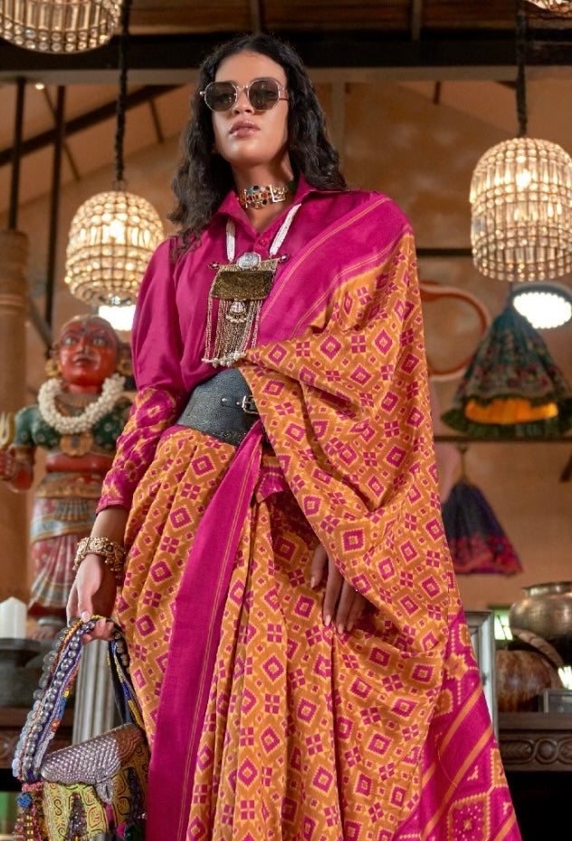 Orange Patola Silk Readymade/Easy Saree