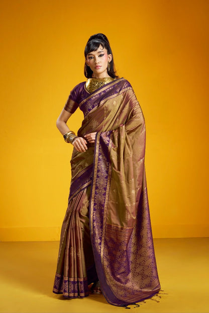 Brown Kanjivaram Silk Ready To Wear/Easy Saree - Panaash Saree