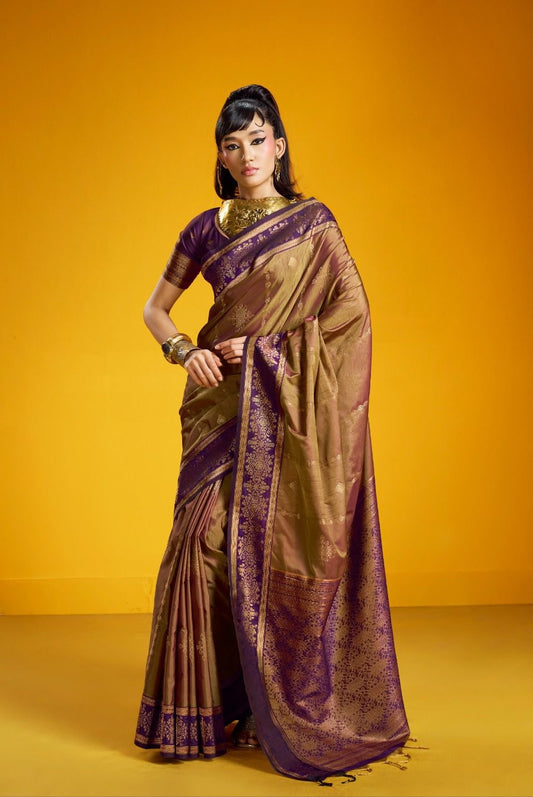 Brown Kanjivaram Silk Ready To Wear/Easy Saree - Panaash Saree