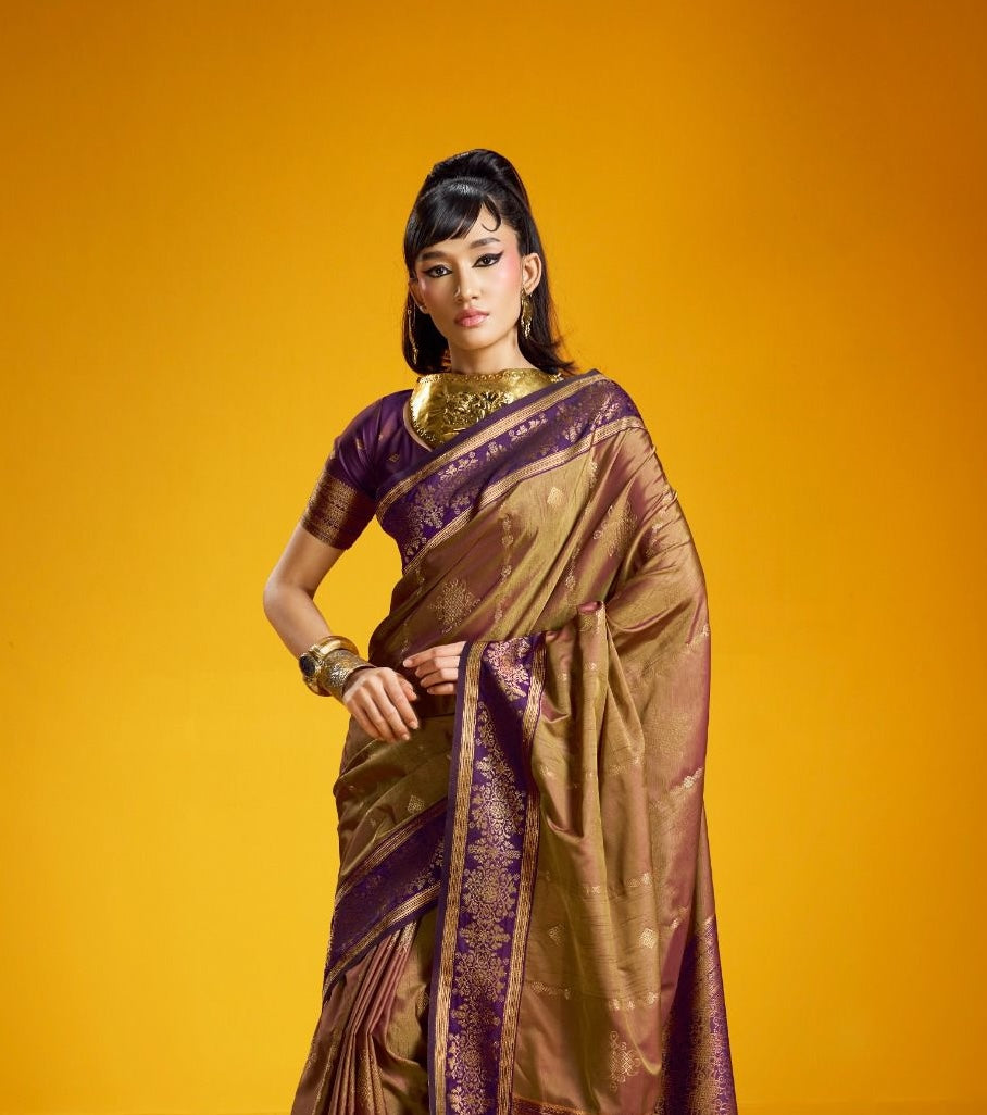 Brown Kanjivaram Silk Ready To Wear/Easy Saree - Panaash Saree