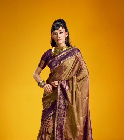 Brown Kanjivaram Silk Ready To Wear/Easy Saree - Panaash Saree