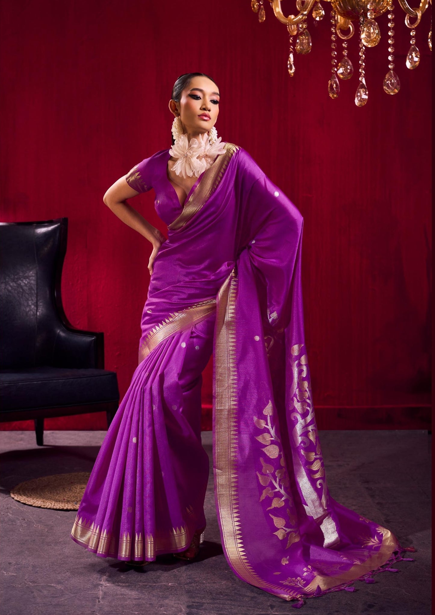 Royal Purple Kataan Silk Readymade/Easy Saree - Panaash Saree