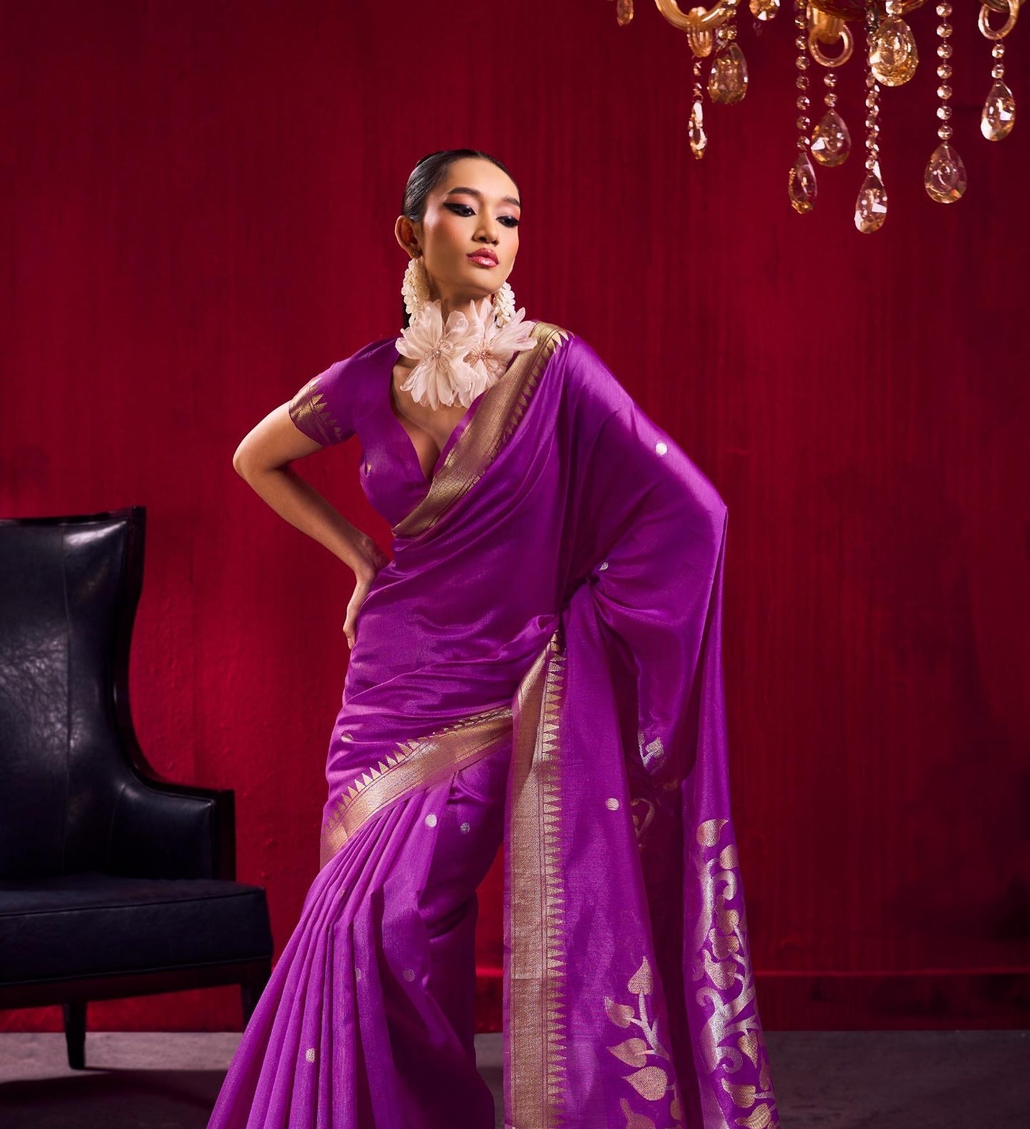 Royal Purple Kataan Silk Readymade/Easy Saree - Panaash Saree