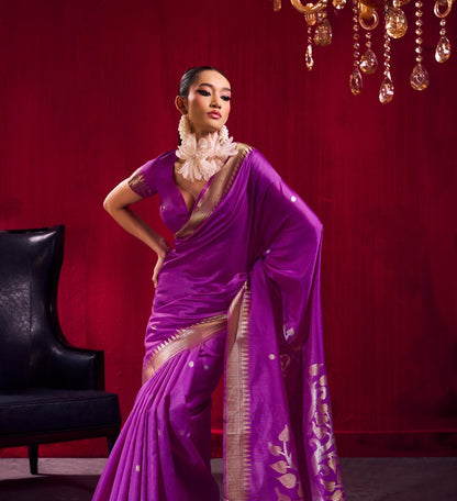 Royal Purple Kataan Silk Readymade/Easy Saree - Panaash Saree