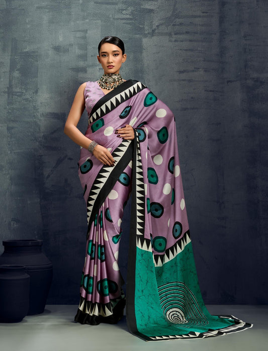 Lilac Crepe Silk Readymade/Easy Saree