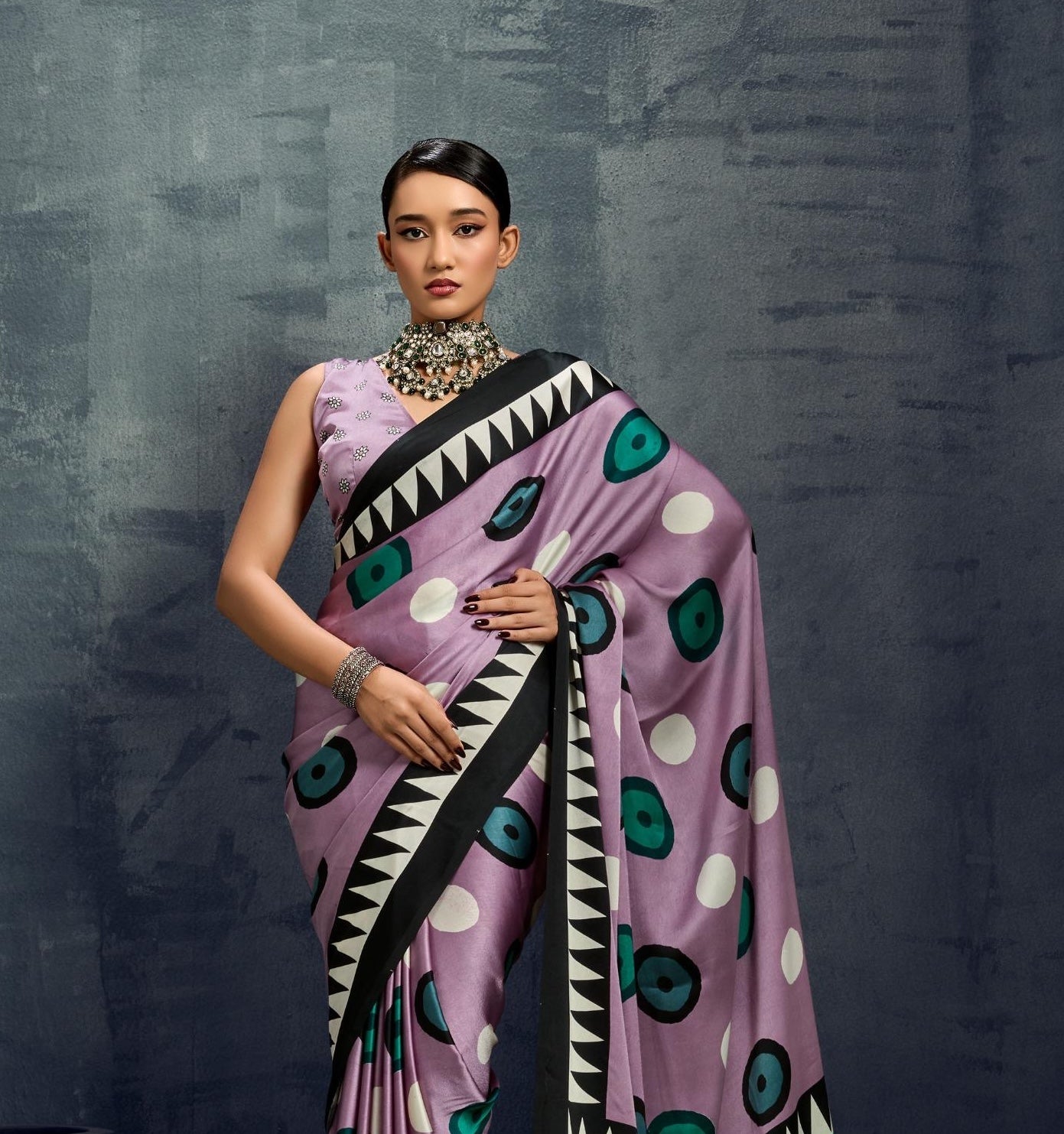 Lilac Crepe Silk Readymade/Easy Saree