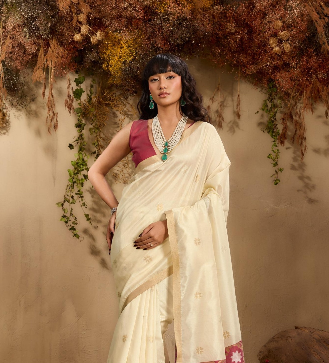 White Color Raw Silk Readymade/Easy Saree