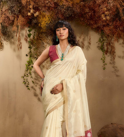 White Color Raw Silk Readymade/Easy Saree