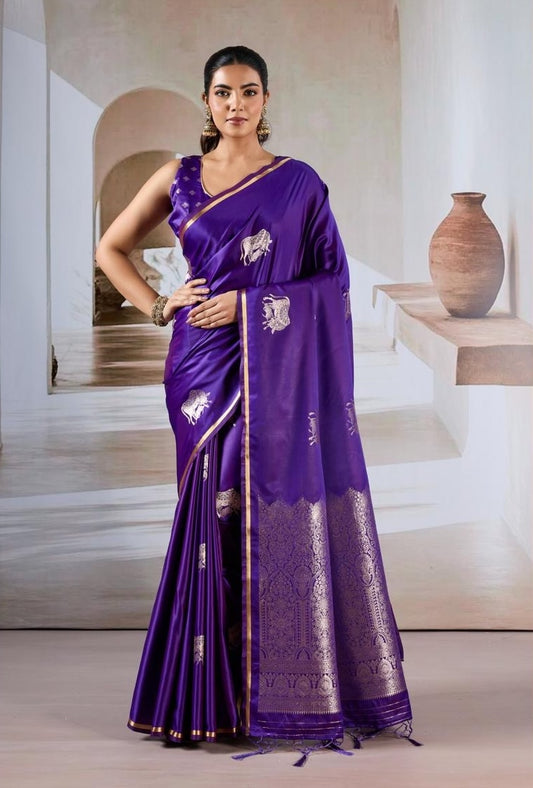 Royal Purple Satin Silk Readymade/Easy Saree