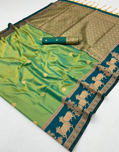 Light Green Tone Kanjivaram Silk Readymade/Easy Saree