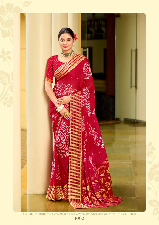 Red Color Georgette Readymade/Easy Saree