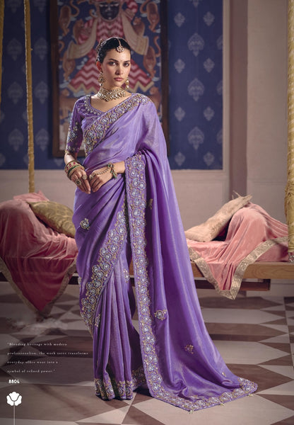 Lavender Designer Silk Ready To Wear/Easy Saree by Stylebypanaash
