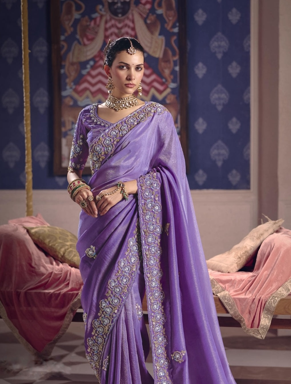 Lavender Designer Silk Ready To Wear/Easy Saree by Stylebypanaash