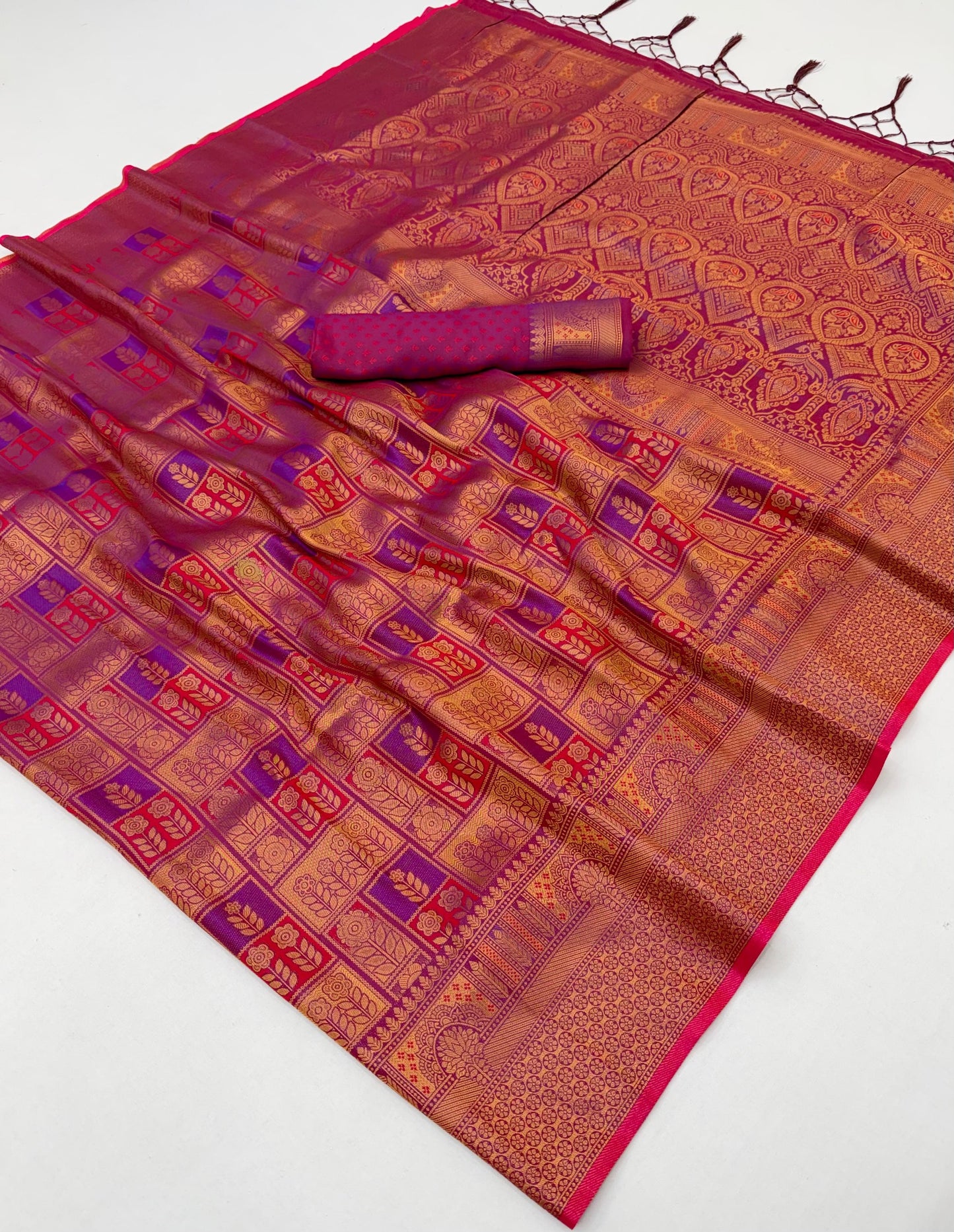 Deep Pink Kanjivaram Silk Ready to wear/Easy Saree - Panaash Saree