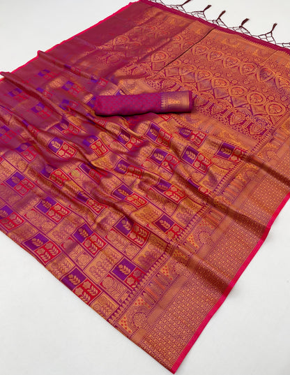 Deep Pink Kanjivaram Silk Ready to wear/Easy Saree - Panaash Saree