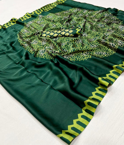 Plain Green Readymade Crepe Silk Saree