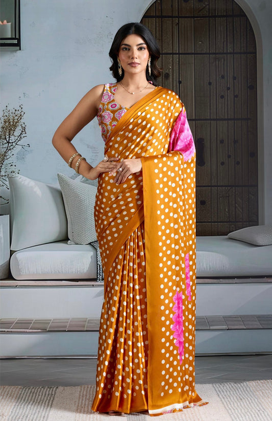 Mustard Crepe Silk Readymade/Easy Saree