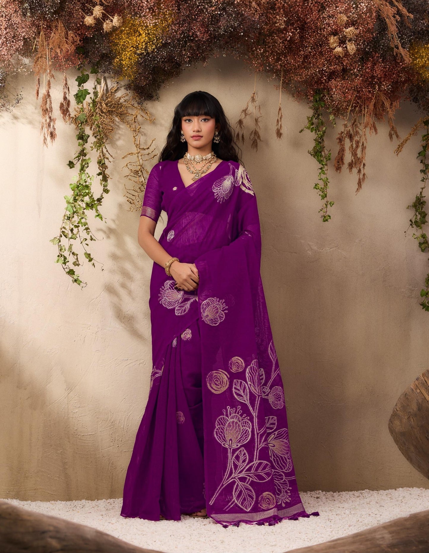 Purple Munga Silk Readymade/Easy Saree - Panaash Saree