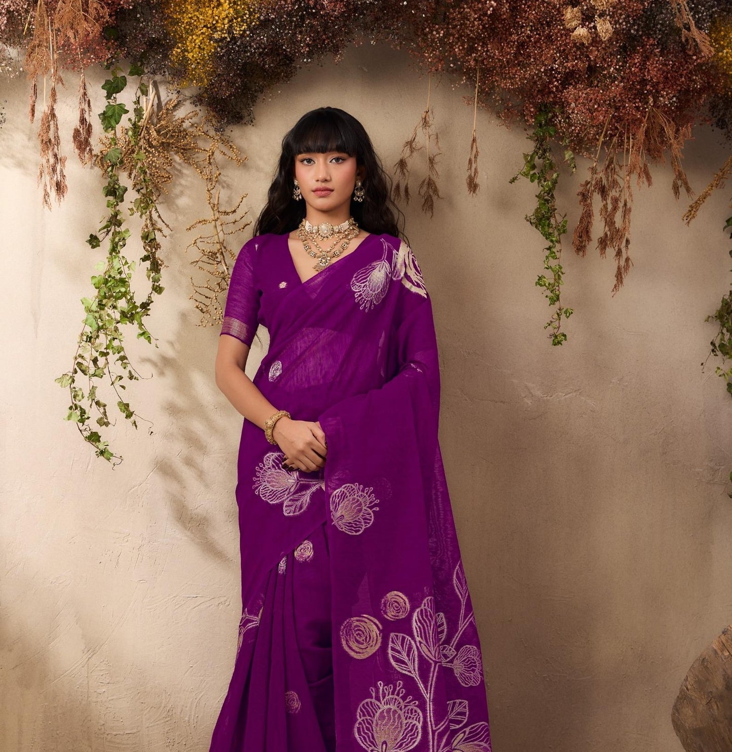Purple Munga Silk Readymade/Easy Saree - Panaash Saree