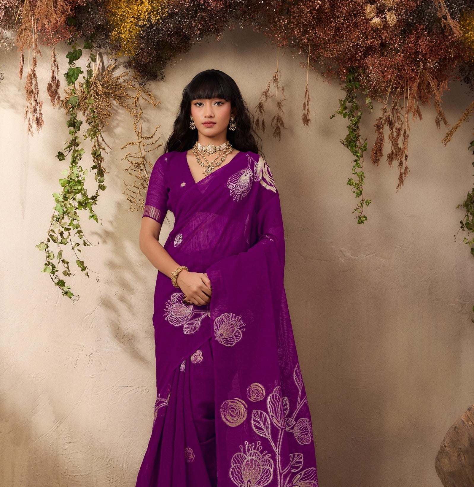 Purple Munga Silk Readymade/Easy Saree - Panaash Saree