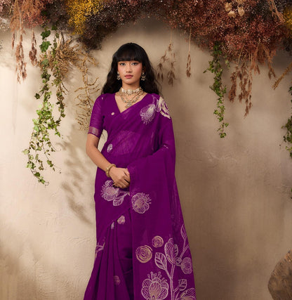 Purple Munga Silk Readymade/Easy Saree - Panaash Saree