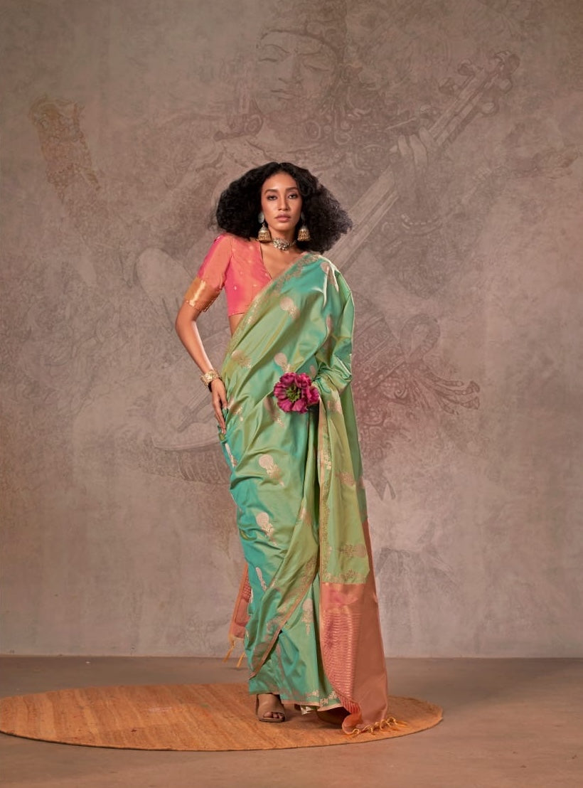 Mint Green Kanjivaram Silk Readymade/Easy Saree - Panaash Saree