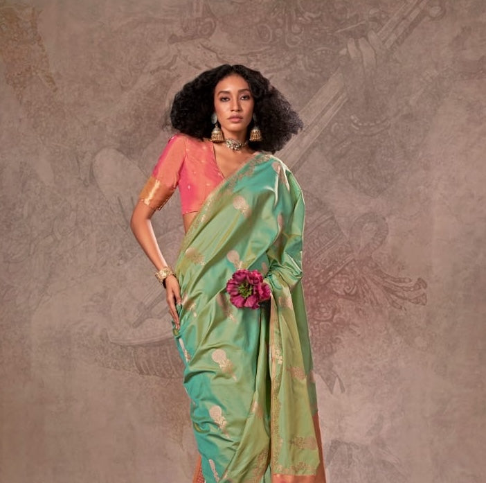 Mint Green Kanjivaram Silk Readymade/Easy Saree - Panaash Saree