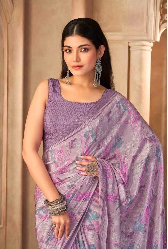 Lilac Crepe Silk Ready To Wear/Easy Saree by Stylebypanaash 
