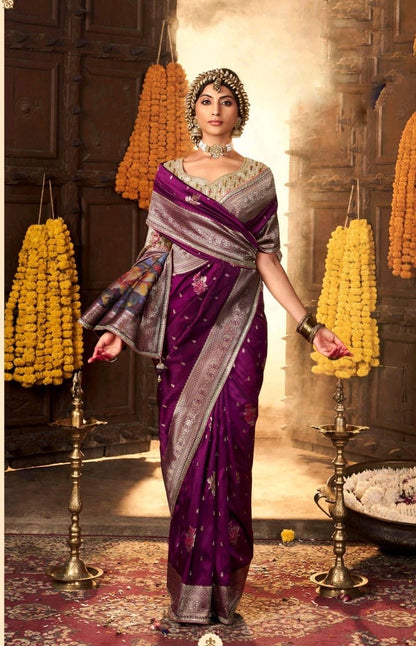 Magenta Color Banarasi Silk Readymade/Easy Saree