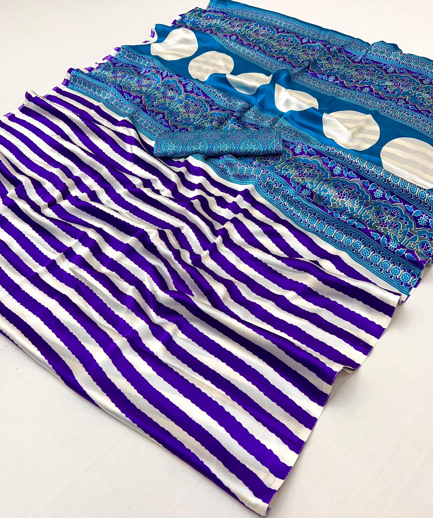 Royal Purple Stripe Crepe Silk Ready To Wear/Easy Saree by Stylebypanaash 