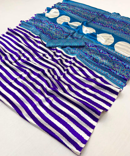 Royal Purple Stripe Crepe Silk Ready To Wear/Easy Saree by Stylebypanaash 