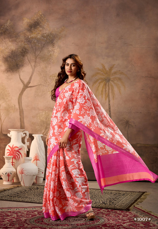 Peach Color Mul Mul Cotton Easy/Readymade Saree