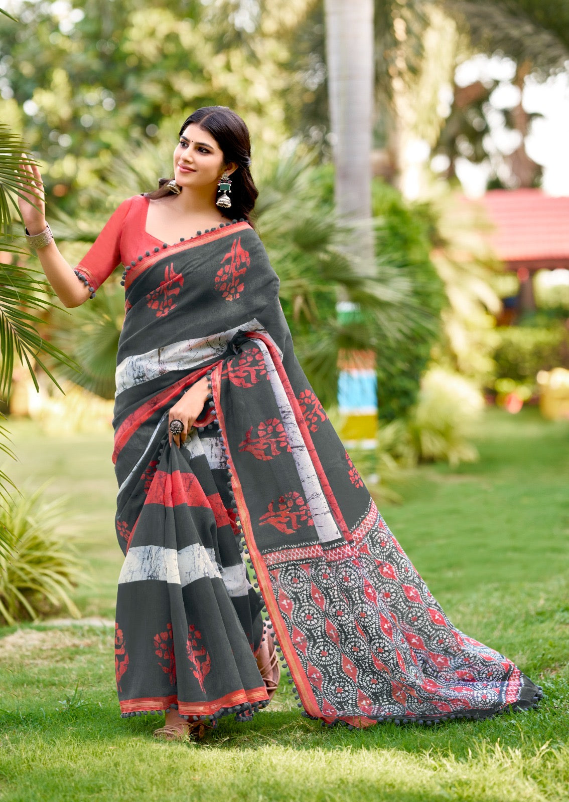 Grey Mul Mul Cotton Easy/Readymade Saree