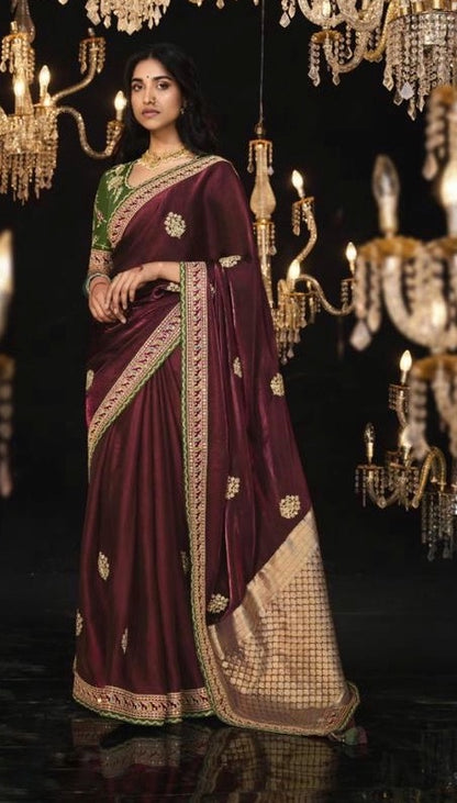 Maroon Velvet Cocktail Readymade Saree