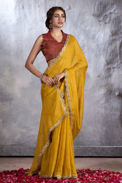 Yellow Color Georgette Readymade Saree