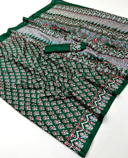 Green Crepe Silk Readymade/Easy Saree